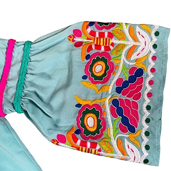 Vava by Joy Han size medium boho hippie cold shoulder floral bell sleeve shirt - Picture 13 of 16